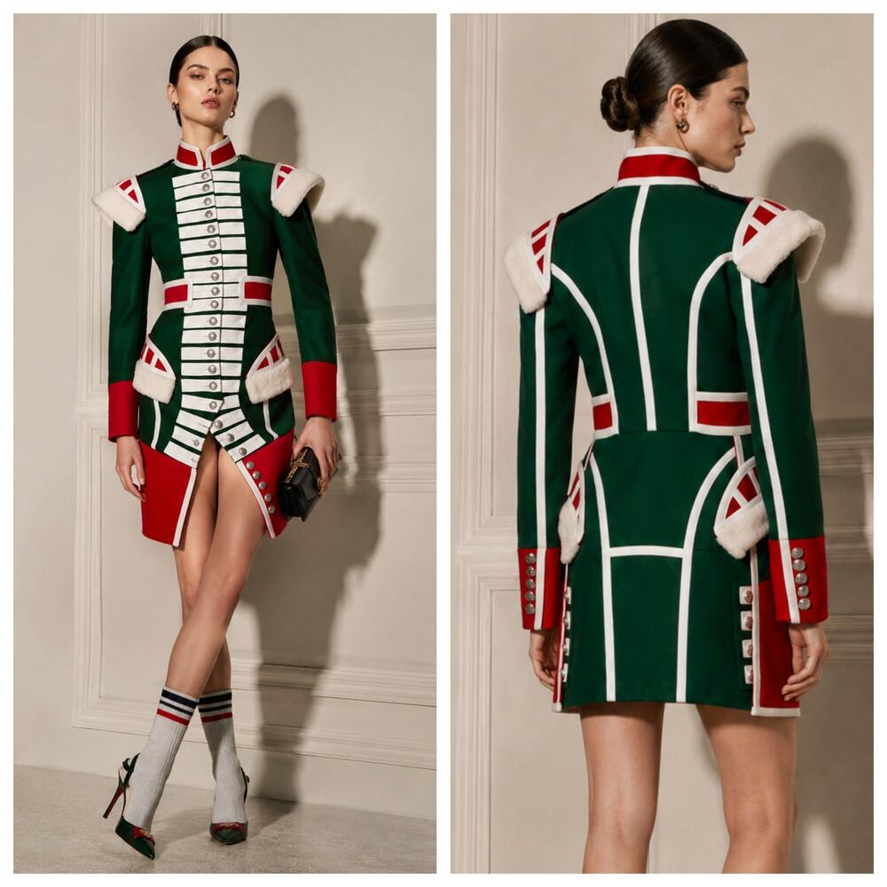 Burberry Runway Military Wool Shearling Coat Jacket Fall 2014 US 8 IT 42